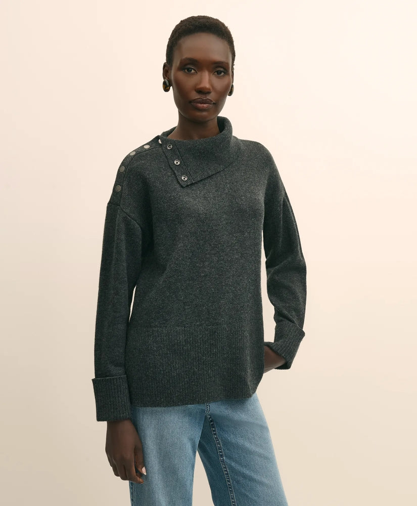 Relaxed Wool-Blend Foldover Snap Collar Sweater | Brooks Brothers