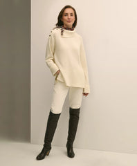 Relaxed Wool-Blend Foldover Snap Collar Sweater | Brooks Brothers