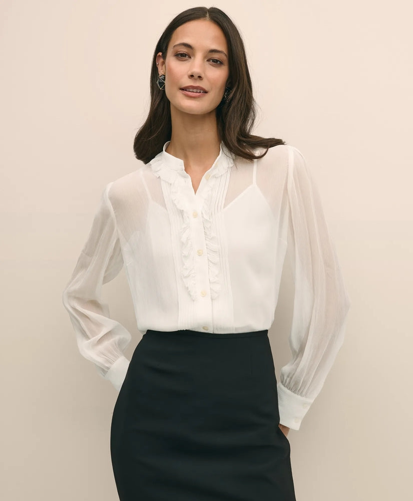 Sheer Pleated Ruffle Detail Blouse | Brooks Brothers