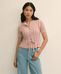 Short-Sleeve Pointelle Peplum Cardigan | Brooks Brothers