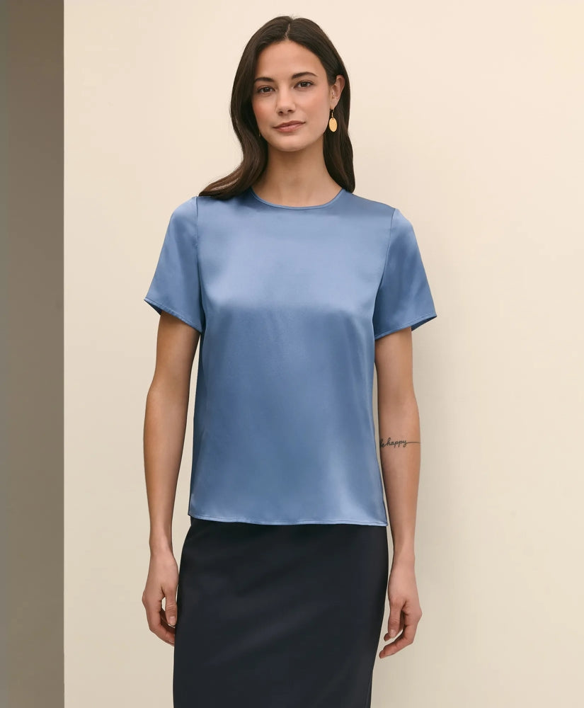 Short-Sleeve Top in Washable Silk Charmeuse | Brooks Brothers