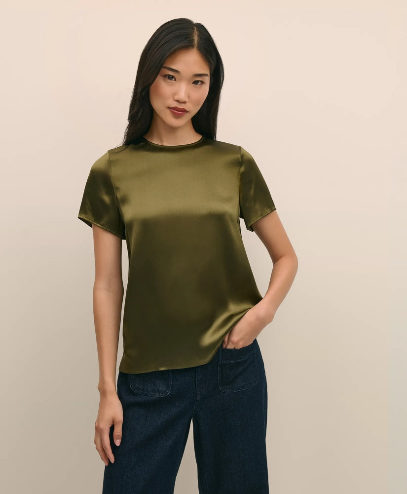 Short-Sleeve Top in Washable Silk Charmeuse | Brooks Brothers