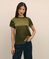 Short-Sleeve Top in Washable Silk Charmeuse | Brooks Brothers