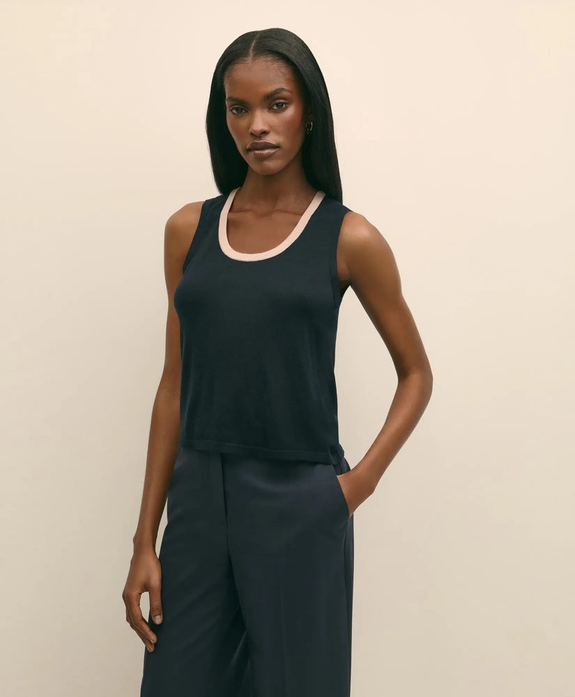 Silk-Blend Tipped Sleeveless Sweater Shell | Brooks Brothers