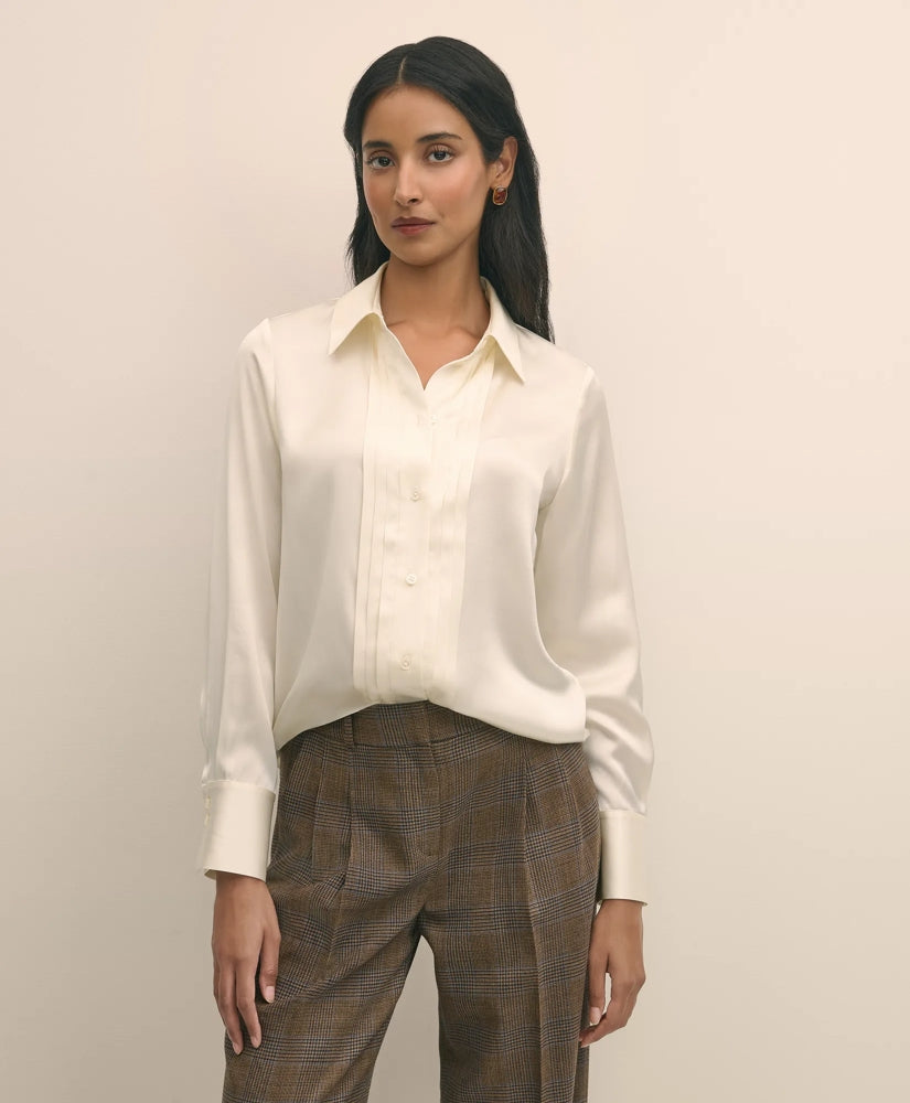 Silk Charmeuse Pintucked Blouse | Brooks Brothers