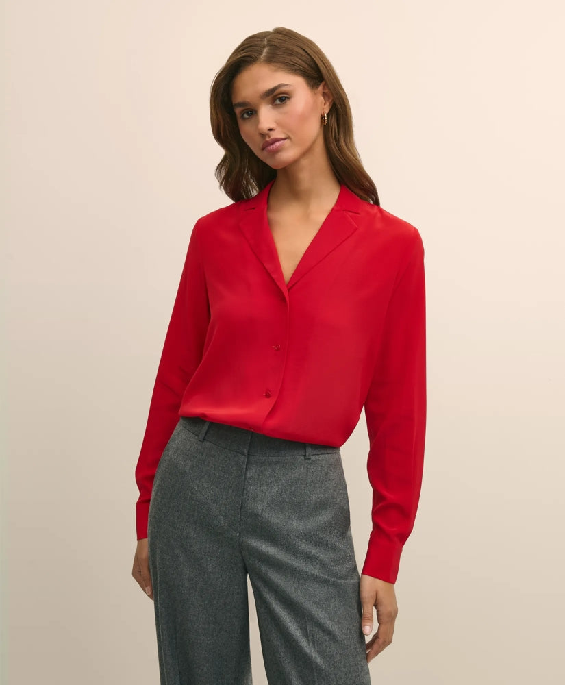 Silk Crepe Notch-Collar Blouse | Brooks Brothers