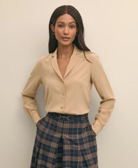 Silk Crepe Notch-Collar Blouse | Brooks Brothers