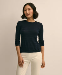 Silk-Viscose Shadow Stripe Heart-Button Sweater | Brooks Brothers