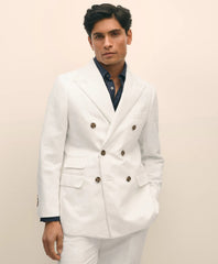 Slim Fit Cotton-Linen Herringbone Double-Breasted Suit Jacket | Brooks Brothers