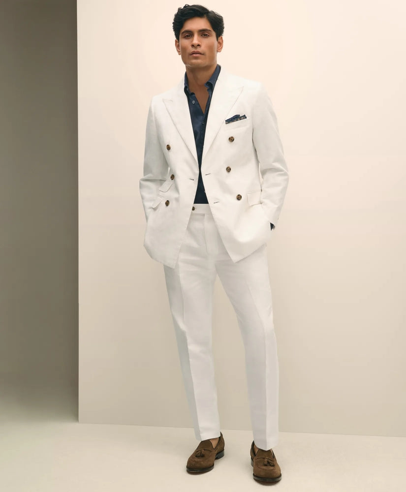 Slim Fit Cotton-Linen Herringbone Single-Pleat Suit Pants | Brooks Brothers