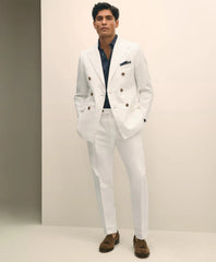 Slim Fit Cotton-Linen Herringbone Single-Pleat Suit Pants | Brooks Brothers