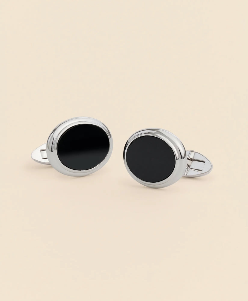 Sterling Silver Onyx Oval Rhodium-Plated Cufflinks | Brooks Brothers