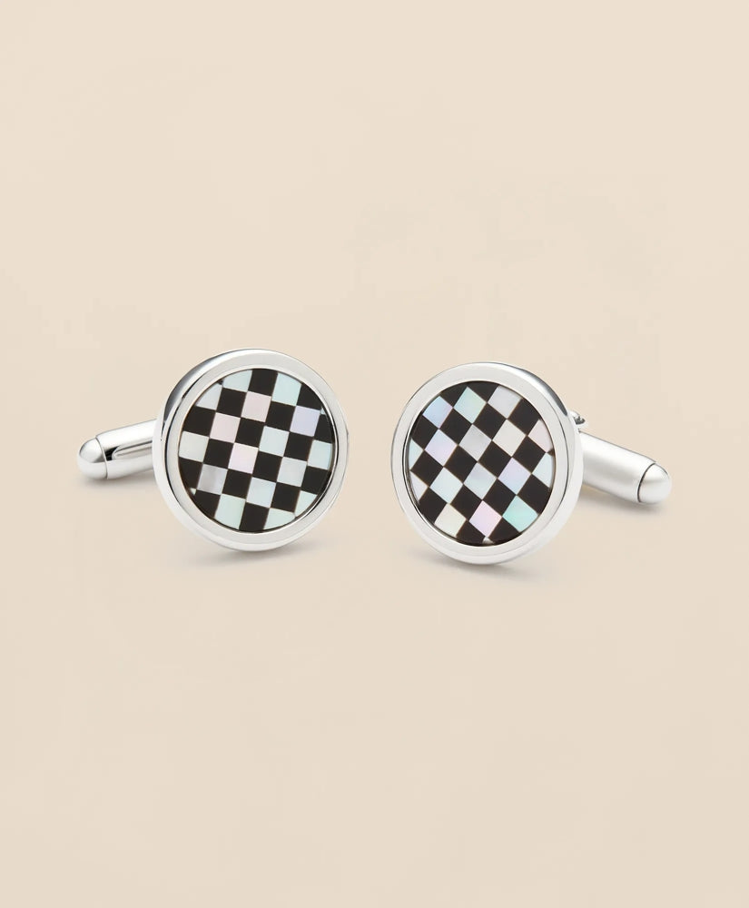 Sterling Silver Rhodium-Plated Checkerboard Cufflinks | Brooks Brothers