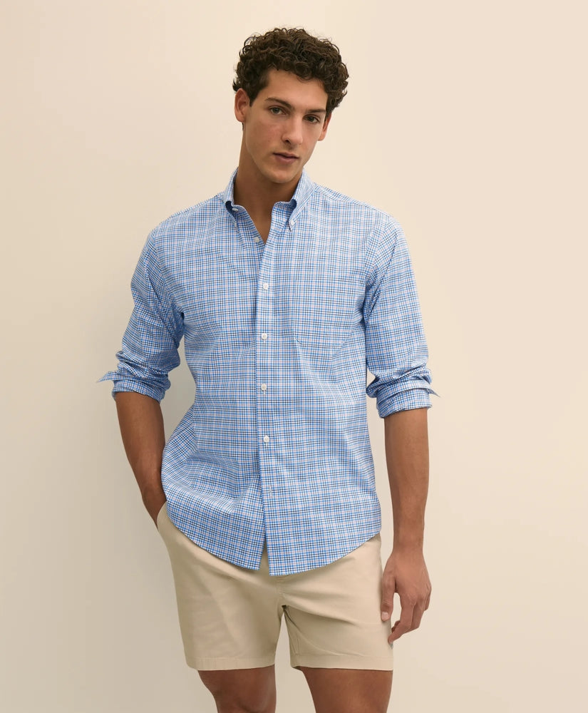 Stretch Cotton Non-Iron Broadcloth Polo Button-Down Collar, Multi-Check Sport Shirt | Brooks Brothers