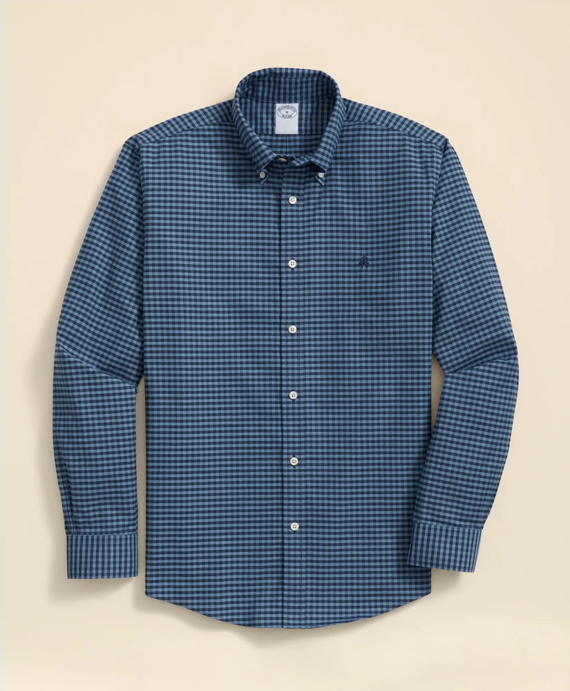 Stretch Cotton Non-Iron Oxford Polo Button Down Collar, Gingham Shirt | Brooks Brothers