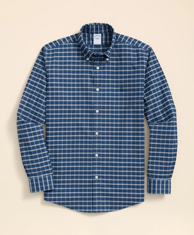Stretch Cotton Non-Iron Oxford Polo Button Down Collar, Mini Tartan Shirt | Brooks Brothers