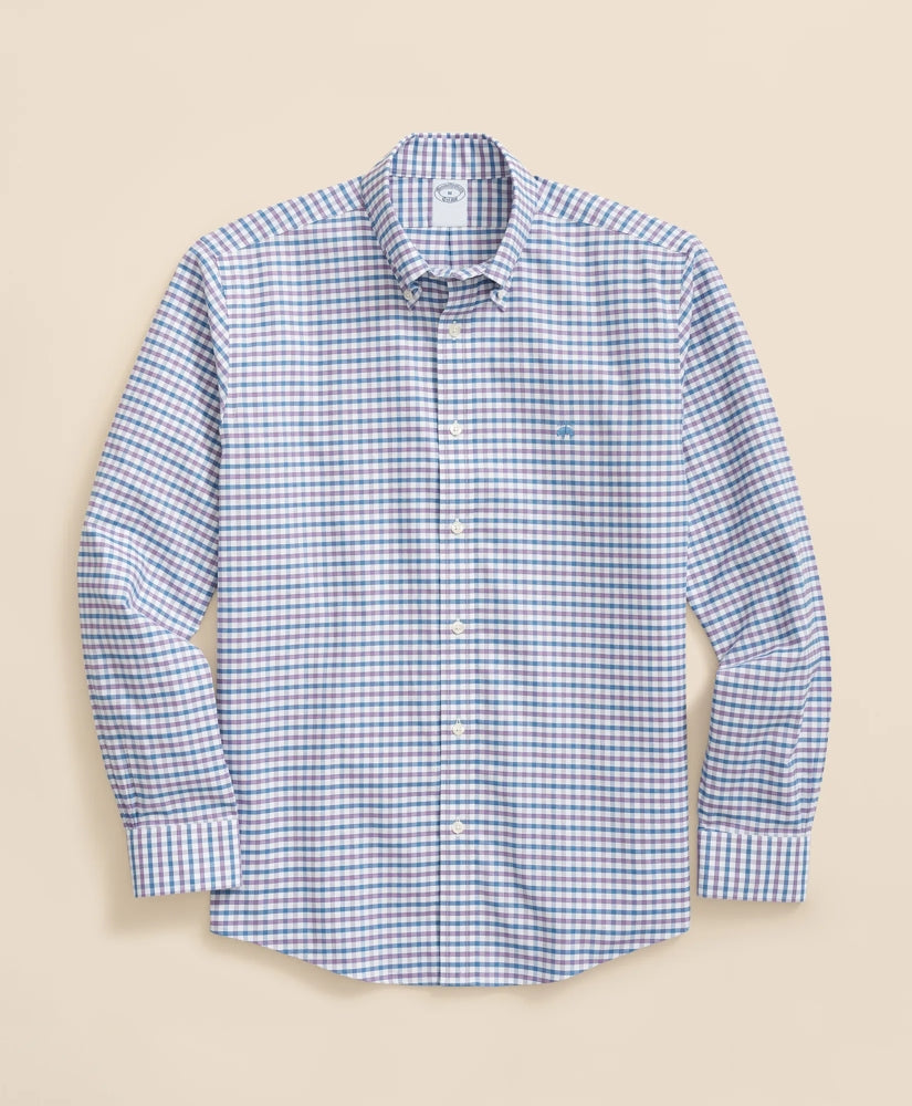 Stretch Cotton Non-Iron Oxford Polo Button-Down Collar, Outline Check Shirt | Brooks Brothers