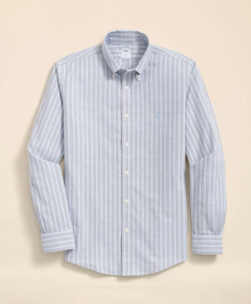 Stretch Cotton Non-Iron Oxford Polo Button Down Collar, Striped Shirt | Brooks Brothers