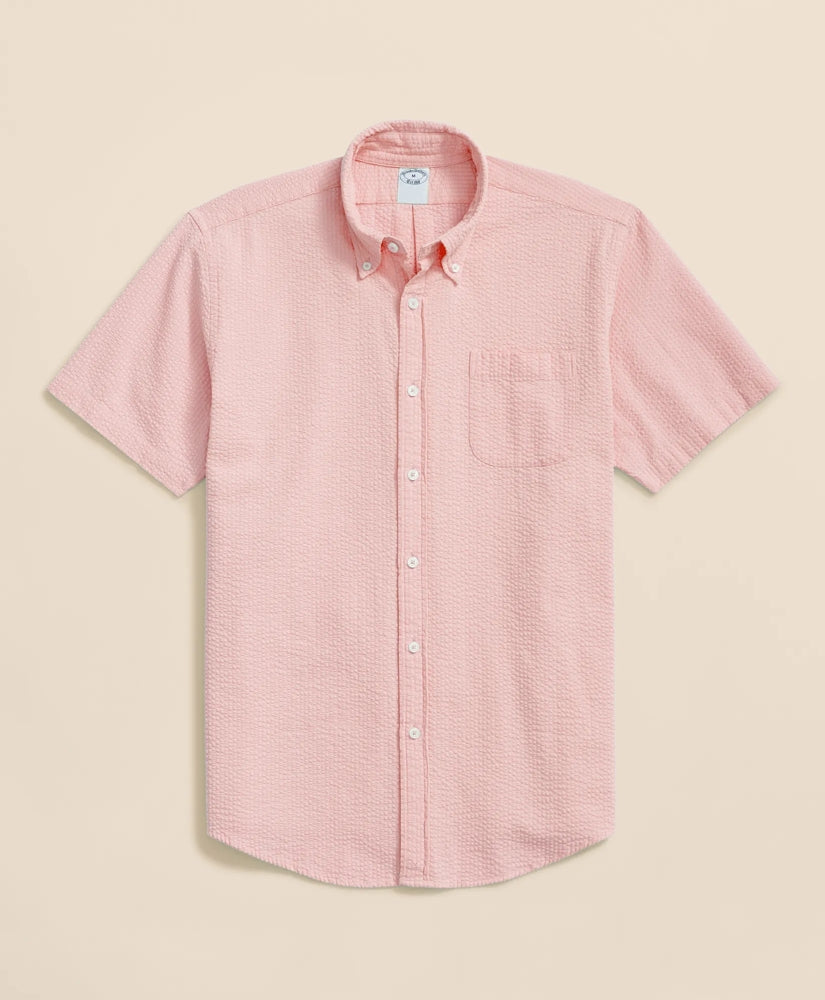 Stretch Cotton Seersucker Button-Down Collar Short-Sleeve Sport Shirt | Brooks Brothers