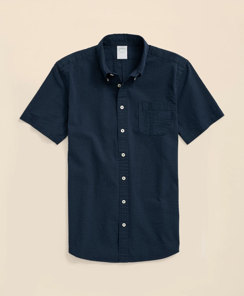 Stretch Cotton Seersucker Button-Down Collar Short-Sleeve Sport Shirt | Brooks Brothers
