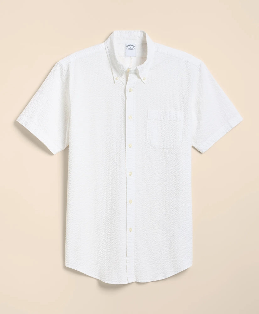 Stretch Cotton Seersucker Button-Down Collar Short-Sleeve Sport Shirt | Brooks Brothers