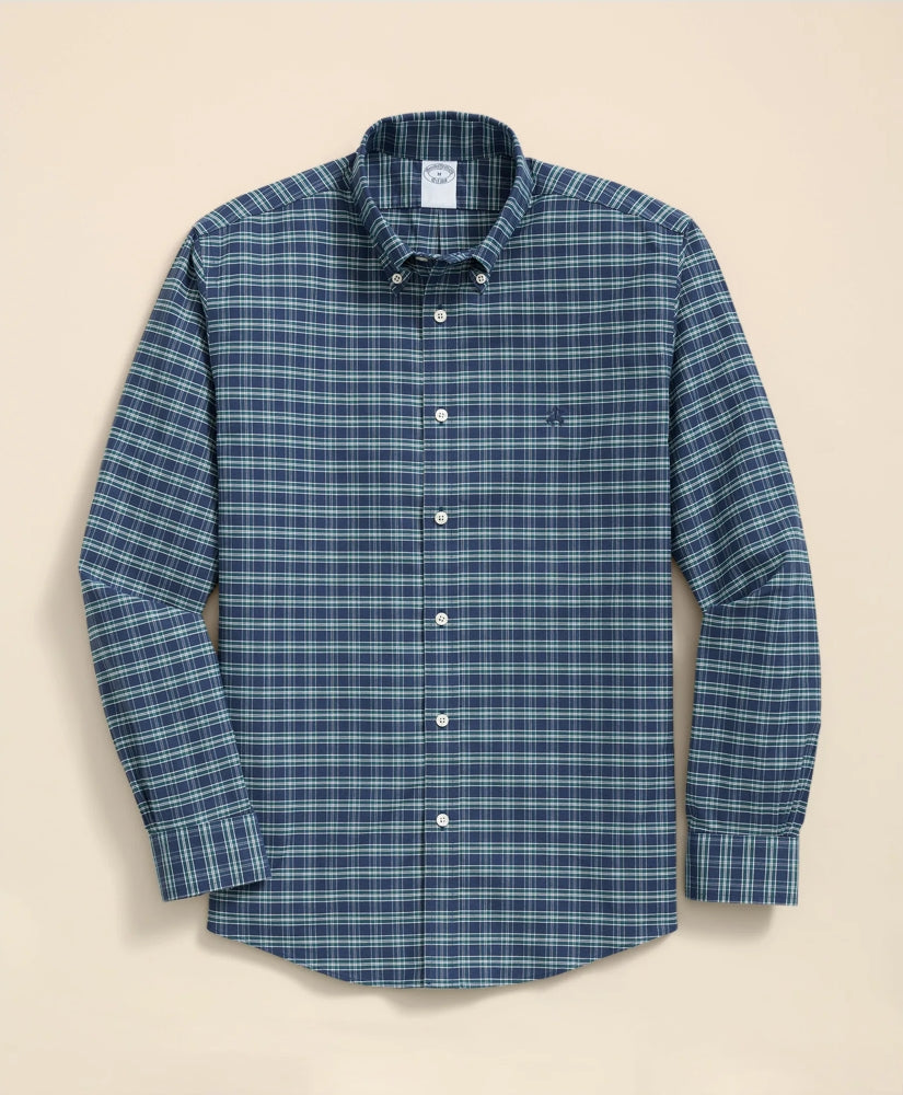 Stretch Non-Iron Oxford Button-Down Collar, Check Shirt | Brooks Brothers