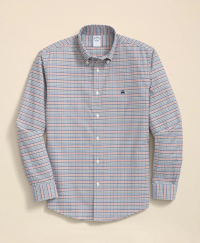 Stretch Non-Iron Oxford Button-Down Collar, Multi-Check Shirt | Brooks Brothers