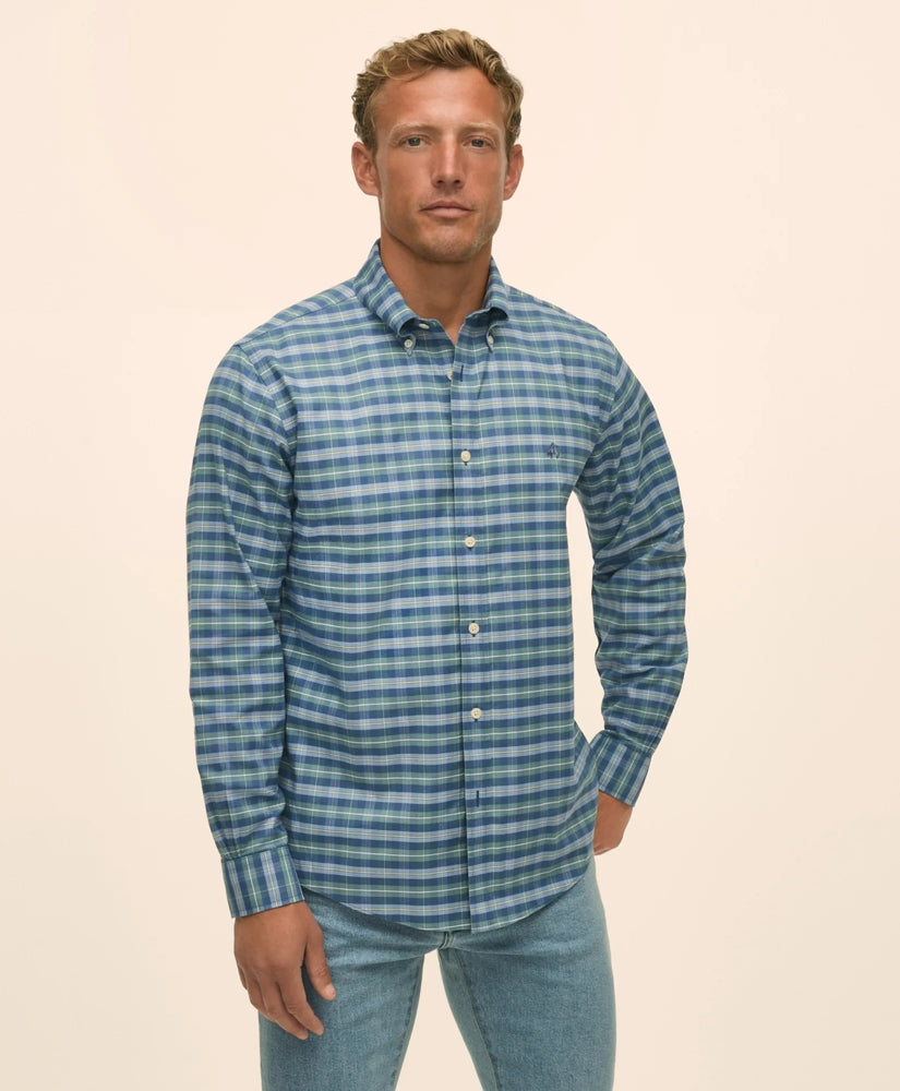 Stretch Non-Iron Oxford Button-Down Collar, Tartan Sport Shirt | Brooks Brothers