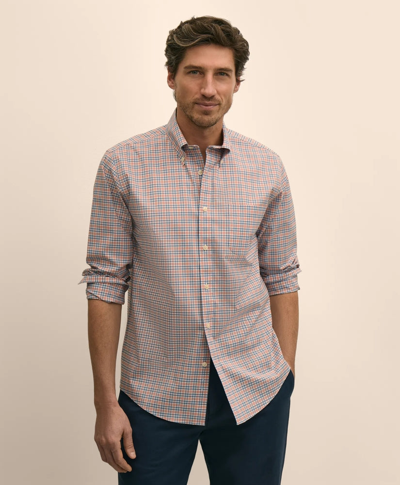 Stretch Cotton Non-Iron Broadcloth Polo Button-Down Collar, Check Sport Shirt | Brooks Brothers
