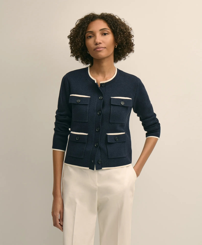Cotton Tipped 4-Pocket Cardigan | Brooks Brothers