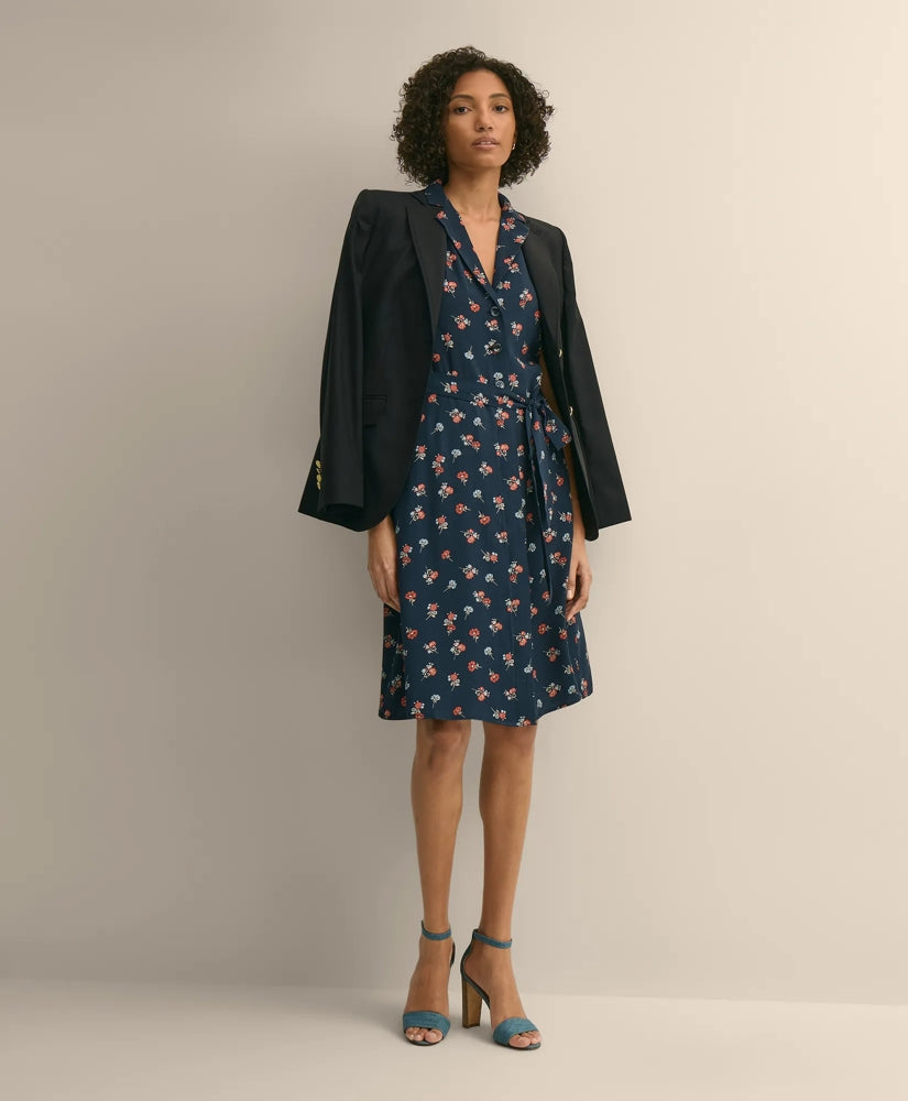 Viscose Floral Short-Sleeve Belted Shirt Dress | Brooks Brothers