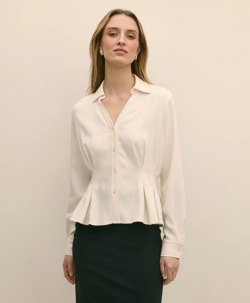 Viscose Pleated Peplum Blouse | Brooks Brothers