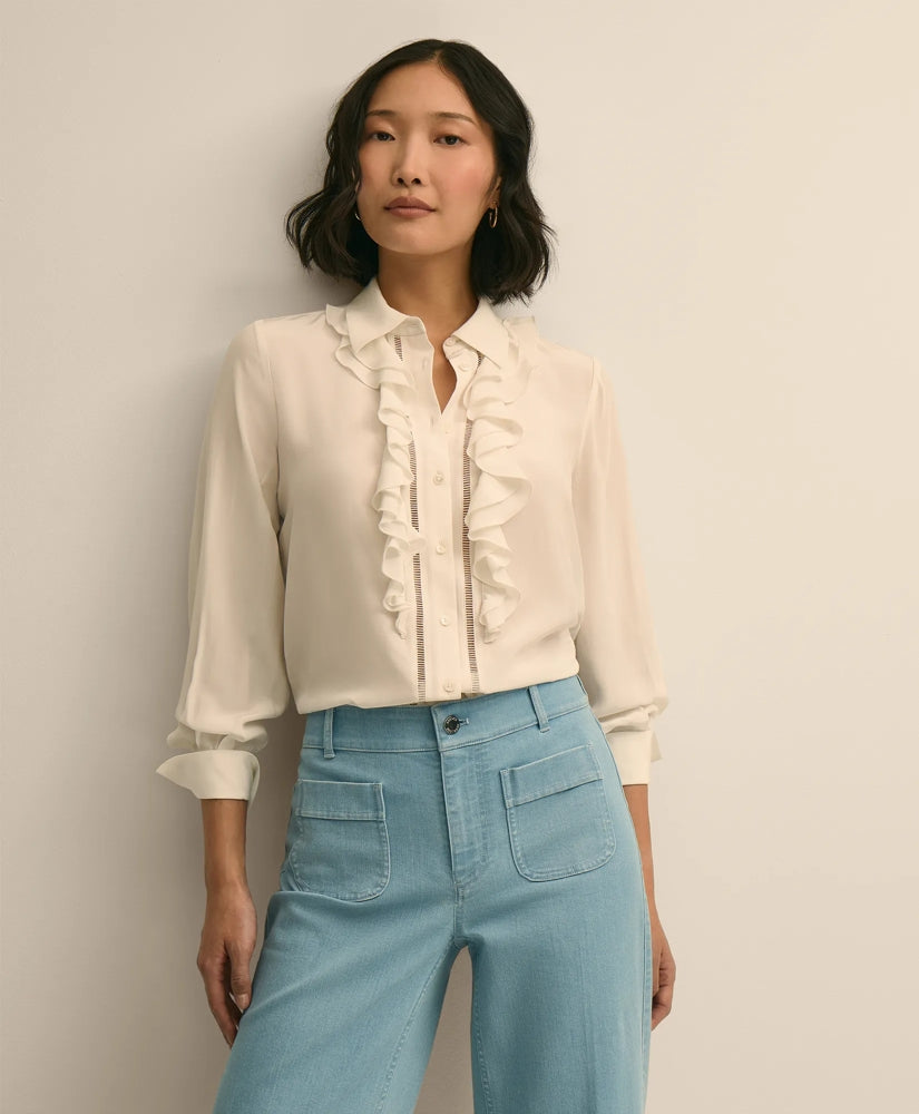 Viscose Ruffle Open-Stitch Placket Blouse | Brooks Brothers