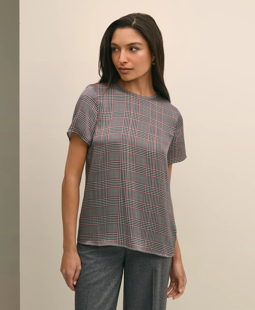 Washable Silk Charmeuse Plaid Short-Sleeve Top | Brooks Brothers