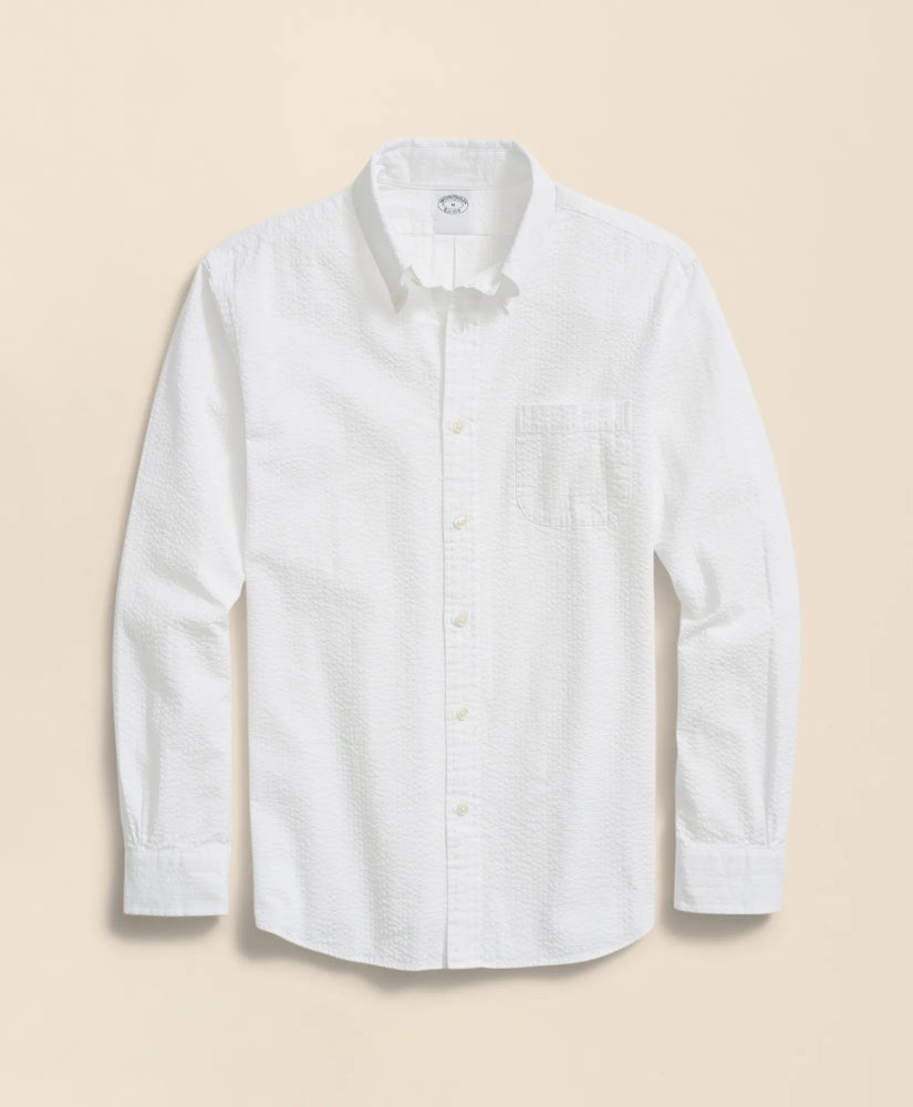 Washed Cotton Seersucker Button-Down Collar Sport Shirt | Brooks Brothers