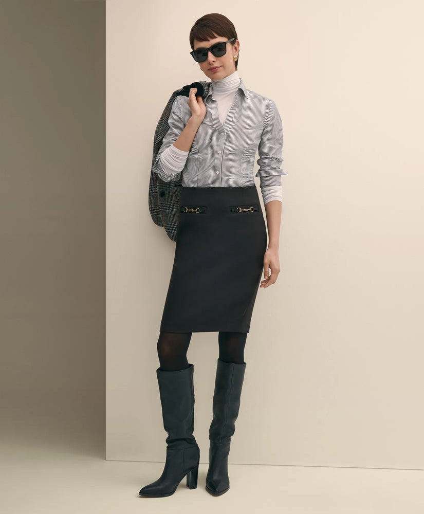 Wool Blend Horsebit-Trim Pencil Skirt | Brooks Brothers