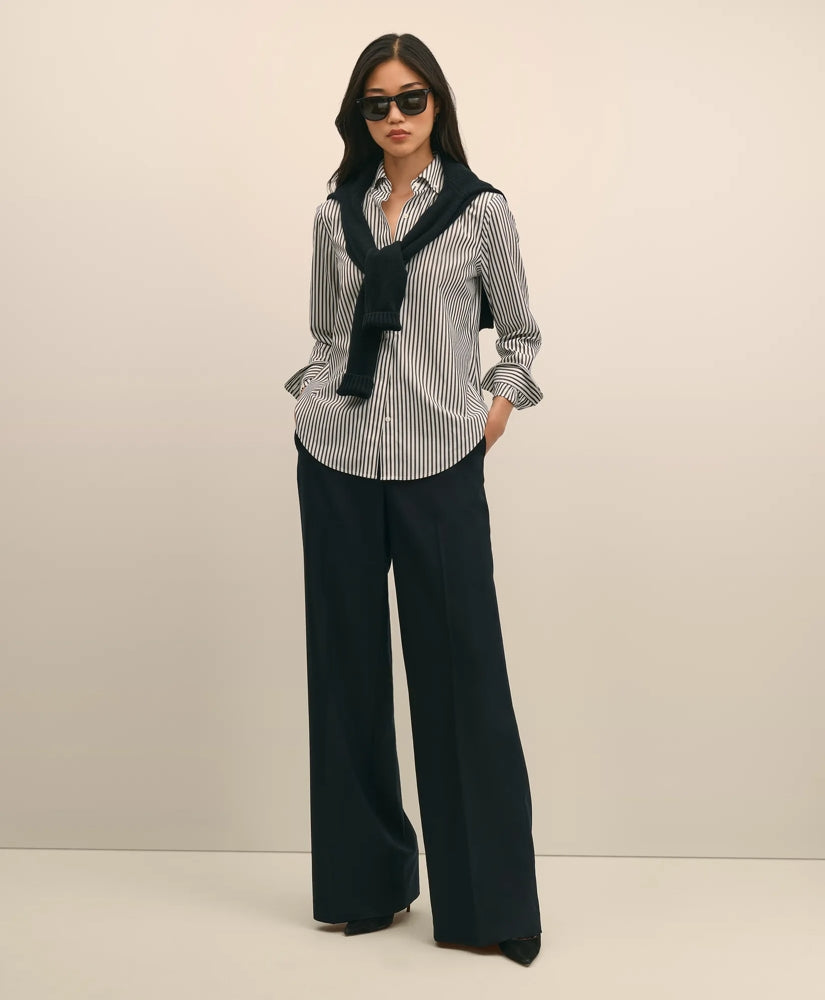Wool Flannel High Waisted Wide-Leg Pant | Brooks Brothers