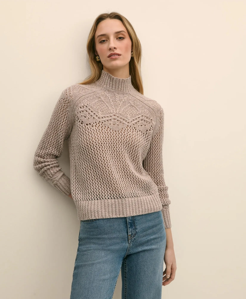 Wool Pointelle Open Knit Mock Neck Sweater | Brooks Brothers