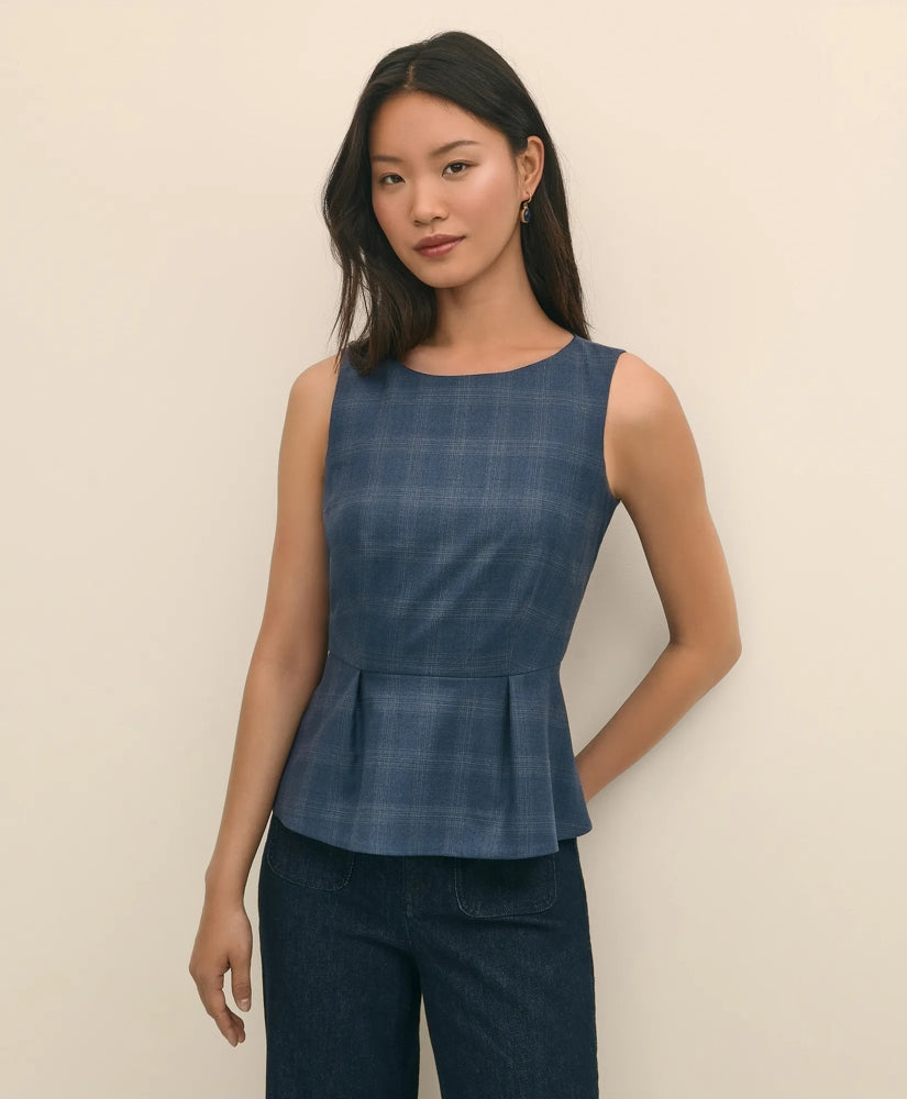 Wool-Silk Blend Sleeveless Plaid Peplum Top | Brooks Brothers