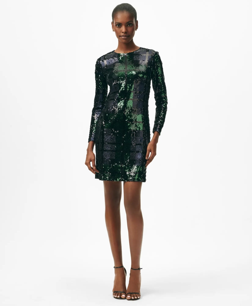 Relaxed Shift Dress in Sequined Black Watch Motif | Brooks Brothers