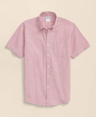 Washed Cotton Seersucker Button-Down Collar, Stripe Short-Sleeve Sport Shirt | Brooks Brothers