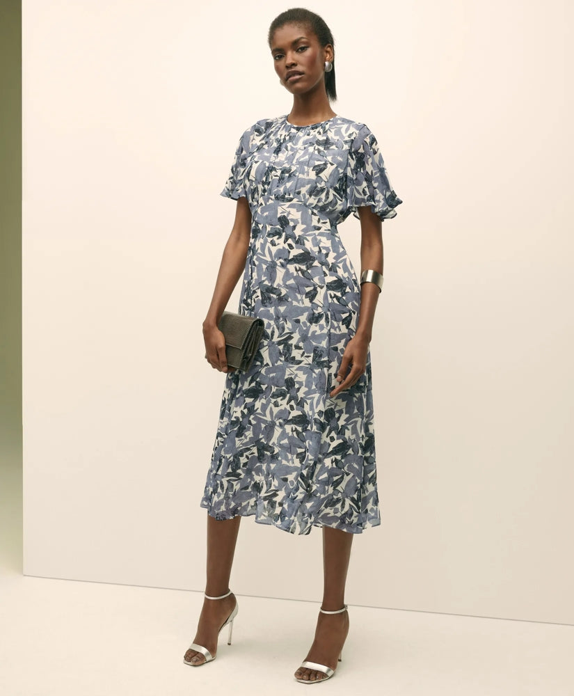 Chiffon Floral Flutter Sleeve Dress | Brooks Brothers