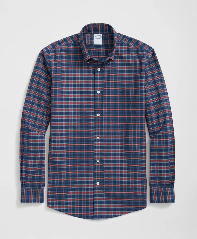 Stretch Cotton Non-Iron Oxford Polo Button Down Collar, Tartan Shirt | Brooks Brothers